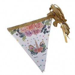 Floral Unicorn Triangle Flag Banner