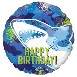 18 inch Happy Birthday Shark Foil Balloon 